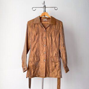 🍂 90s Vintage Ocher Brown Shiny Safari Jacket with Belt